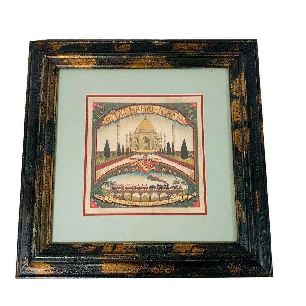 VTG Taj Mahal India Art Print By Richard Henson 16'x16" Framed Railway Wall Art